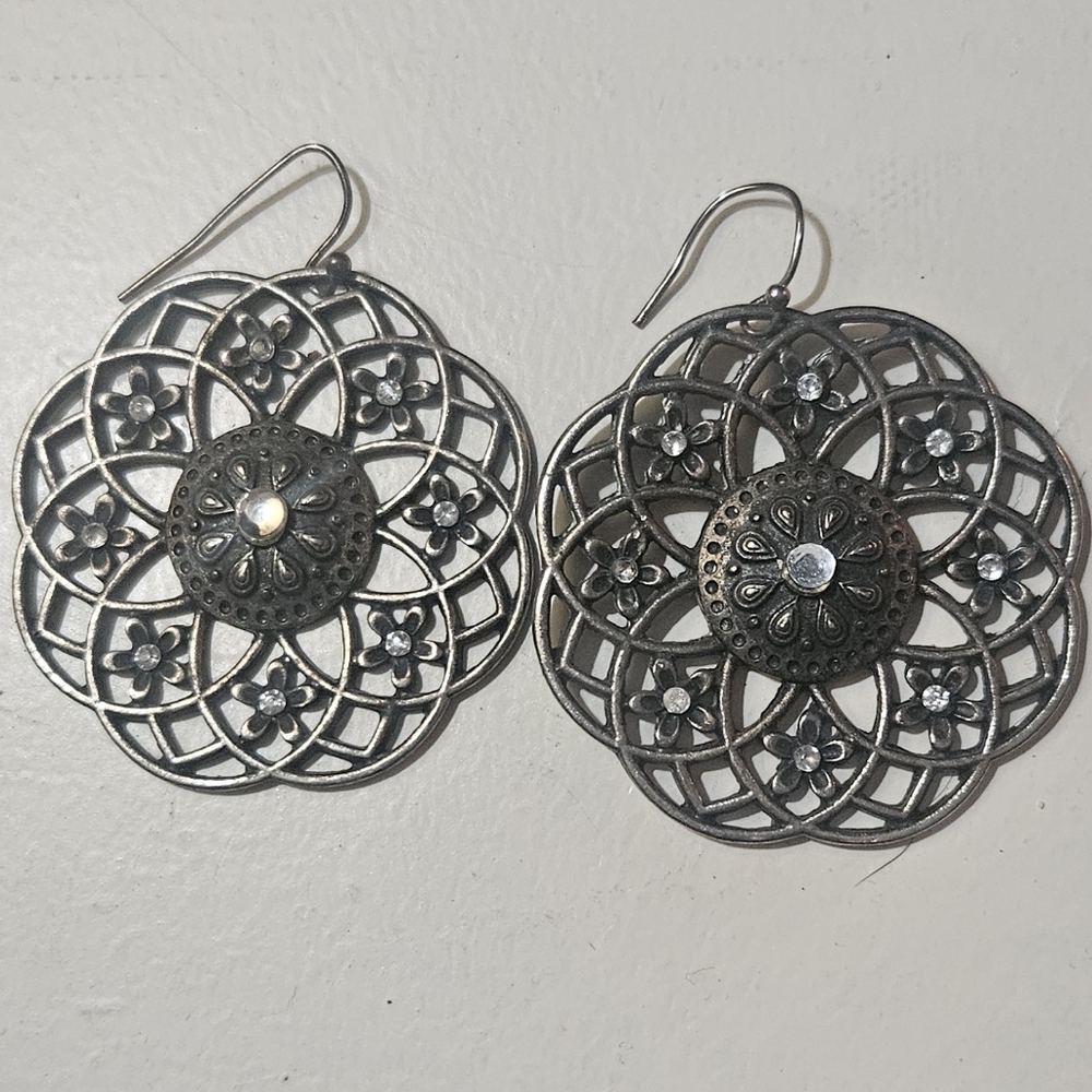 Vintage Silver Tone Dream Catcher Earrings 2.5” Beautiful